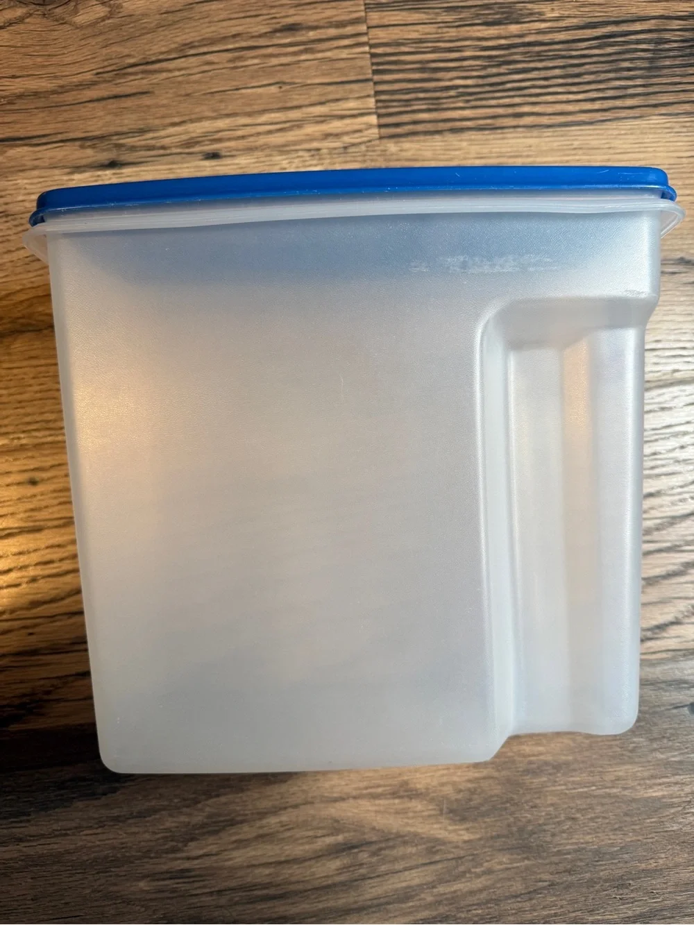 vintage Rubbermaid Servin' Saver cereal container with a blue pour lid